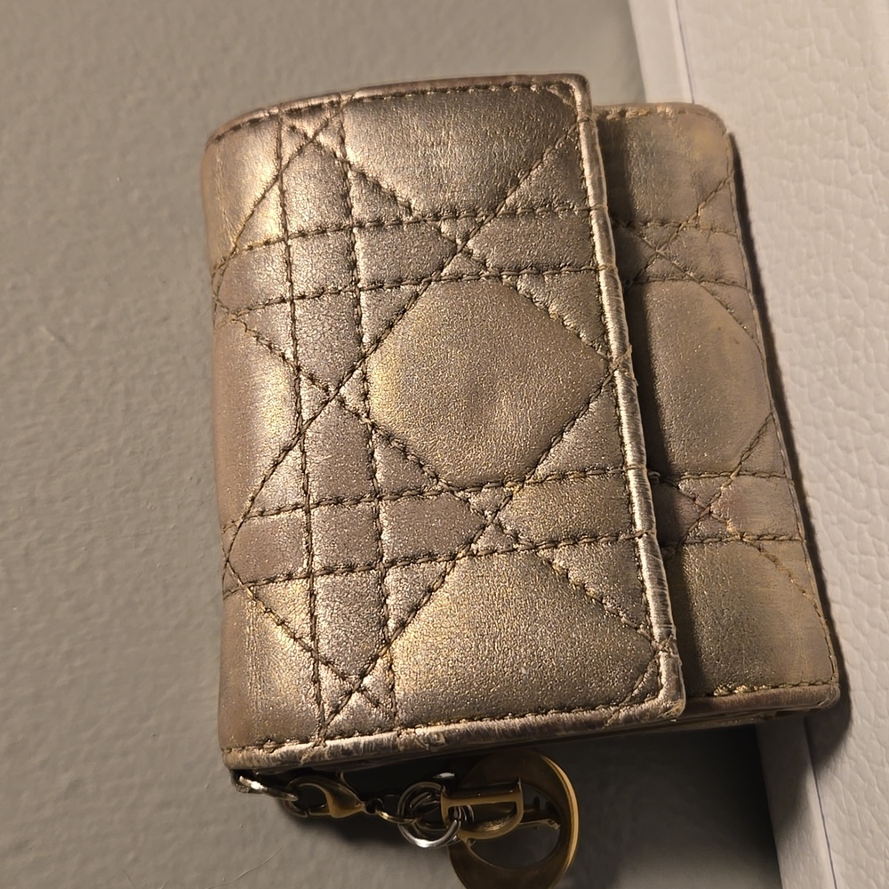 Dior Compact Wallet Lady Lotus Cannage Metallic Gold Quilted - Picture 2 of 8